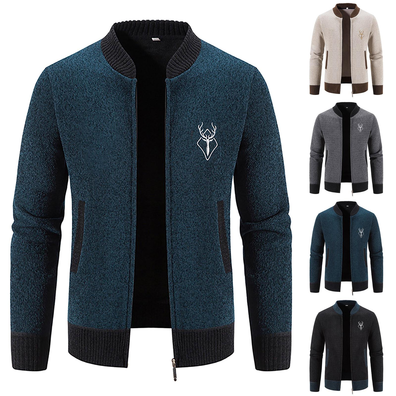 Zhengfuzhihai Herenmode Vrije tijd Lange mouwen Warme effen kleur Capuchonjassen Tops L beige