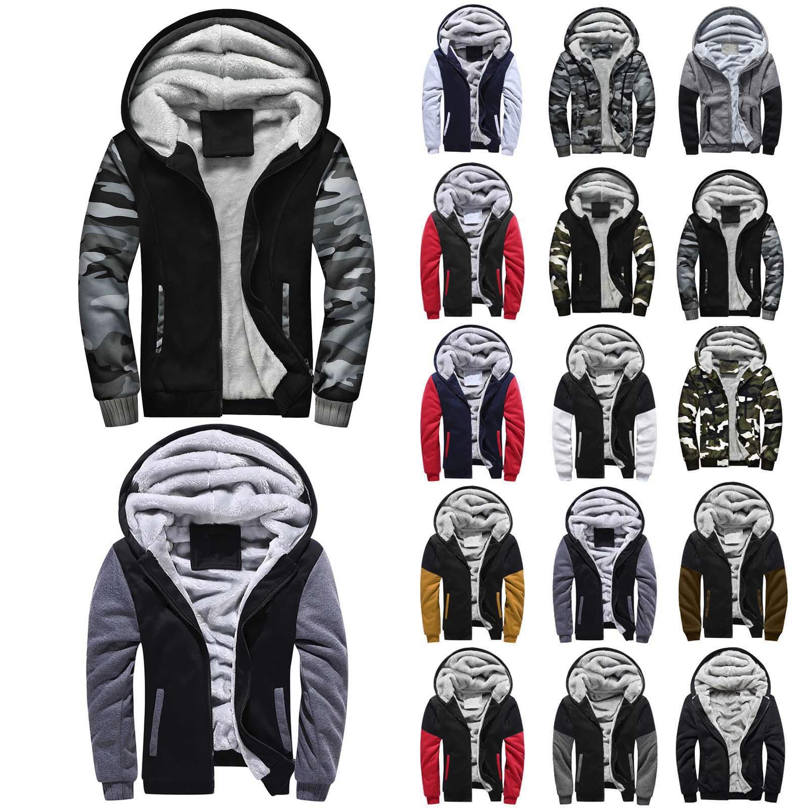 Zhengfuzhihai Heren trui winter workout fleece hoodie jassen volledige ritssluiting wollen warme dikke jassen L zwart