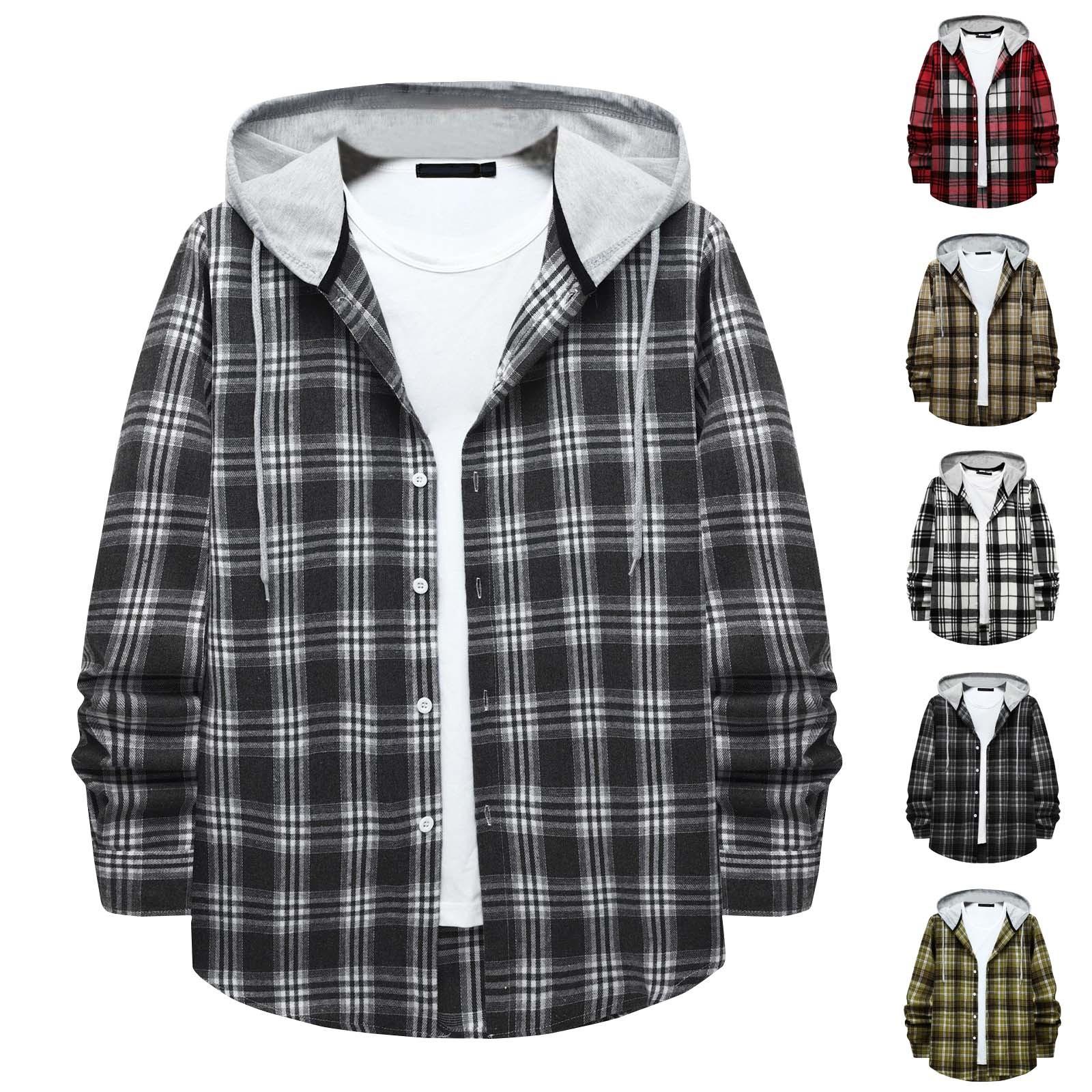 Zhengfuzhihai Heren geruit overhemd met capuchon en knoopsweater Casual mode-sweatshirt voor heren L