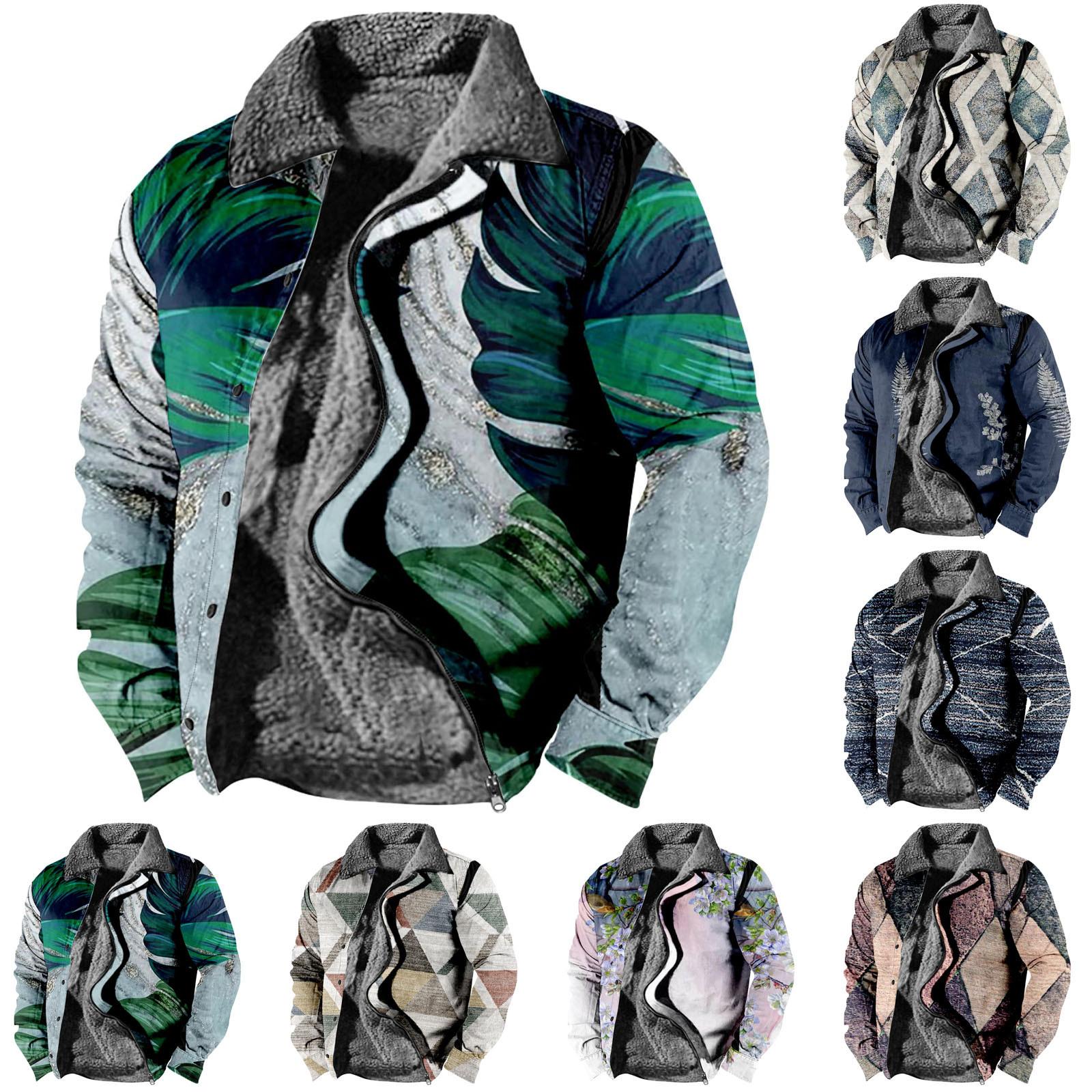 Zhengfuzhihai Winter Halloween-casual print voor heren, dikke jas met lange mouwen en knopen XXXXXL geel