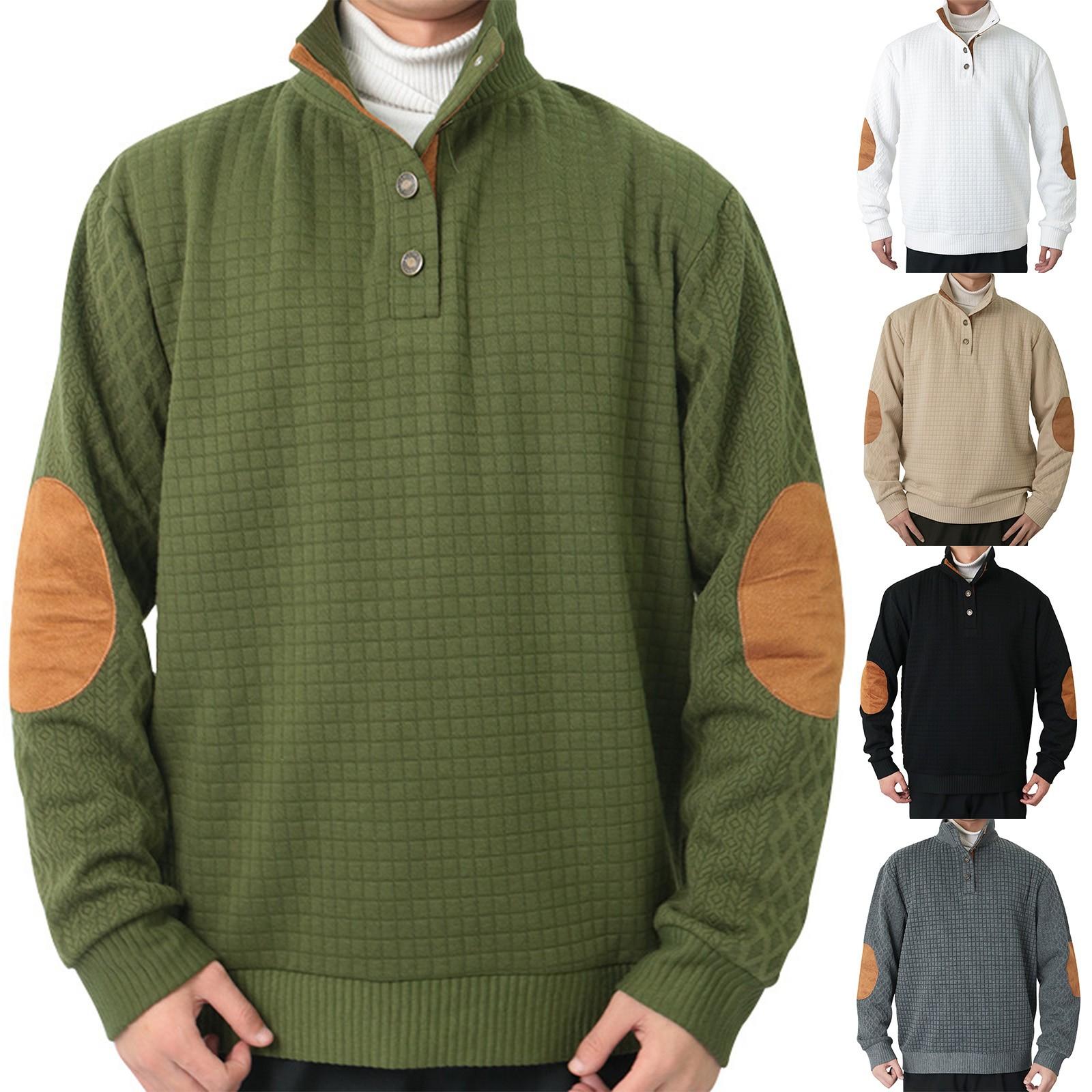 Zhengfuzhihai Heren Casual Mode Hoodless Sweatshirt Brede Heren Losse Knoop Stand Kraag Capuchon Sweatshirt L legergroene kleur