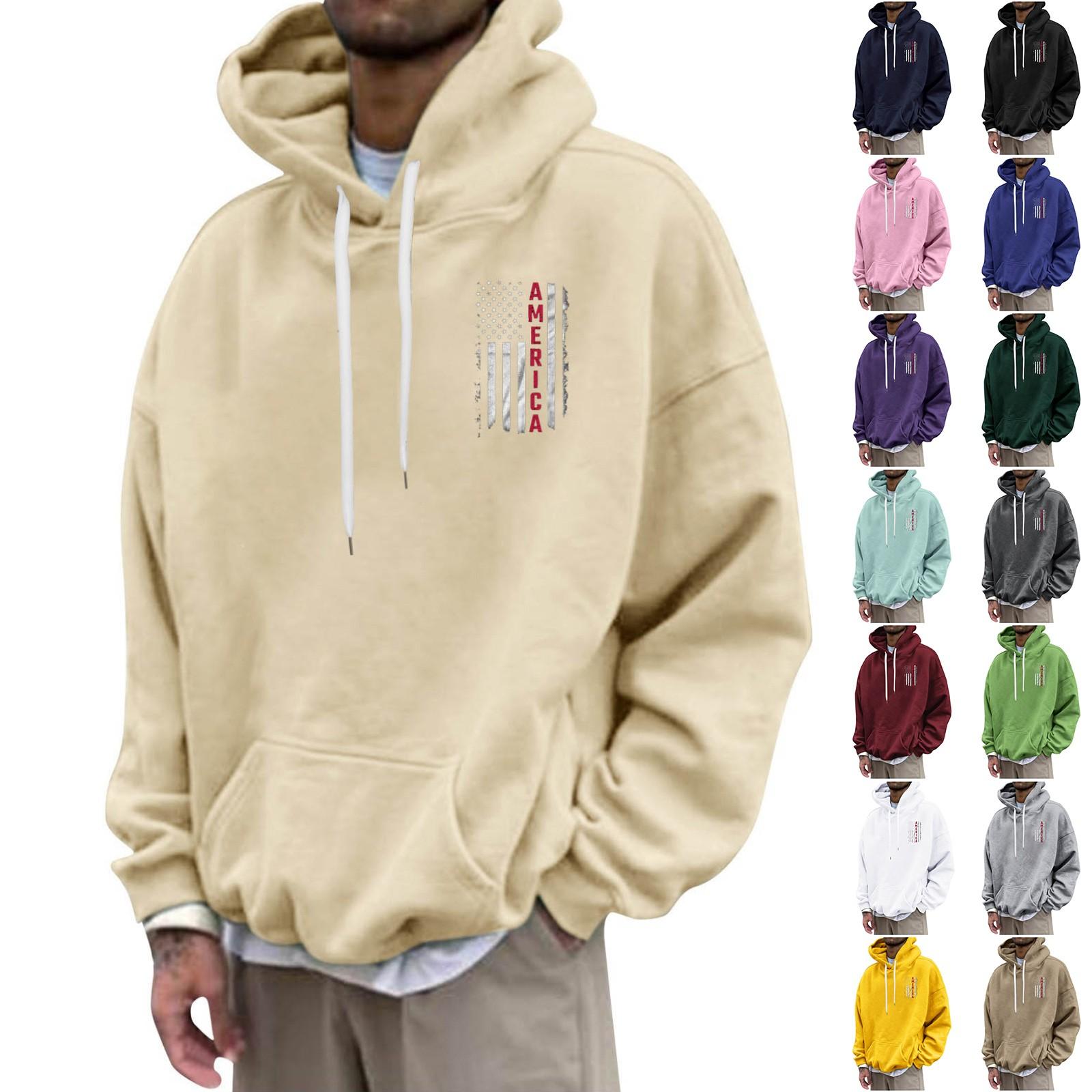 Zhengfuzhihai Los bedrukt sweatshirt met capuchon voor heren Casual mode-sportsweatshirt voor heren L beige