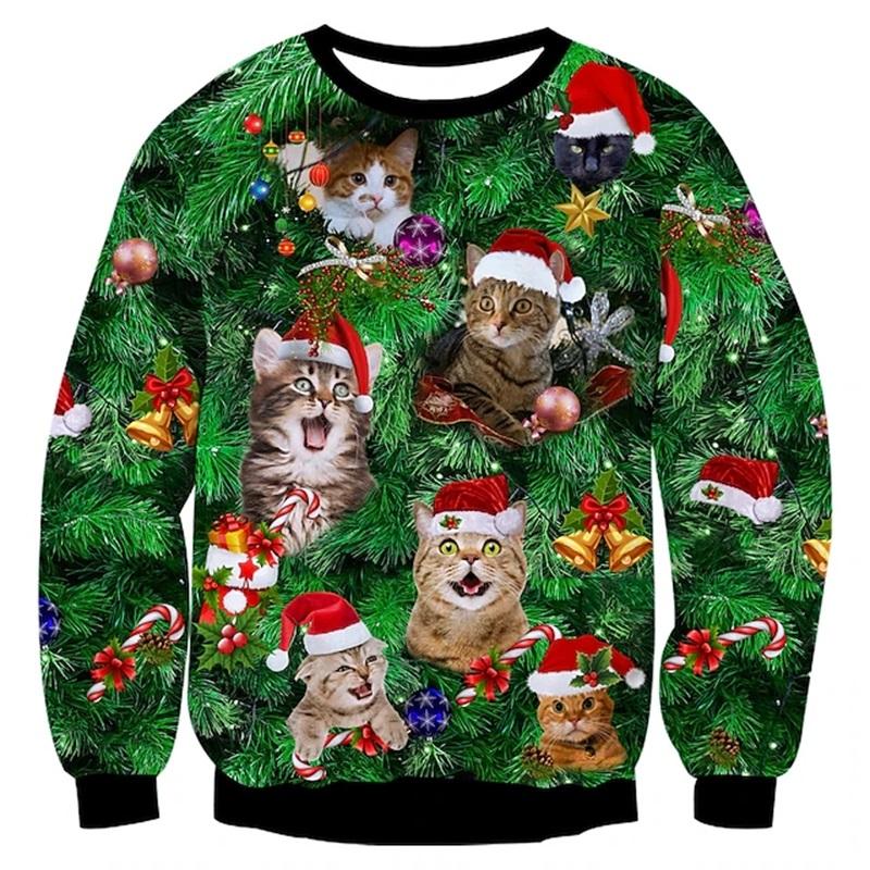 Plus Size FUGUIS 3D Print Grappige Kat Pizza Patroon Sweatshirt Voor Mannen Vrouwen Kerst Hoodie Kleding Mannen Plus Size Sweatshirts Truien Streetwear S