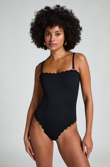Hunkemöller Badpak Bandeau Scallop Zwart