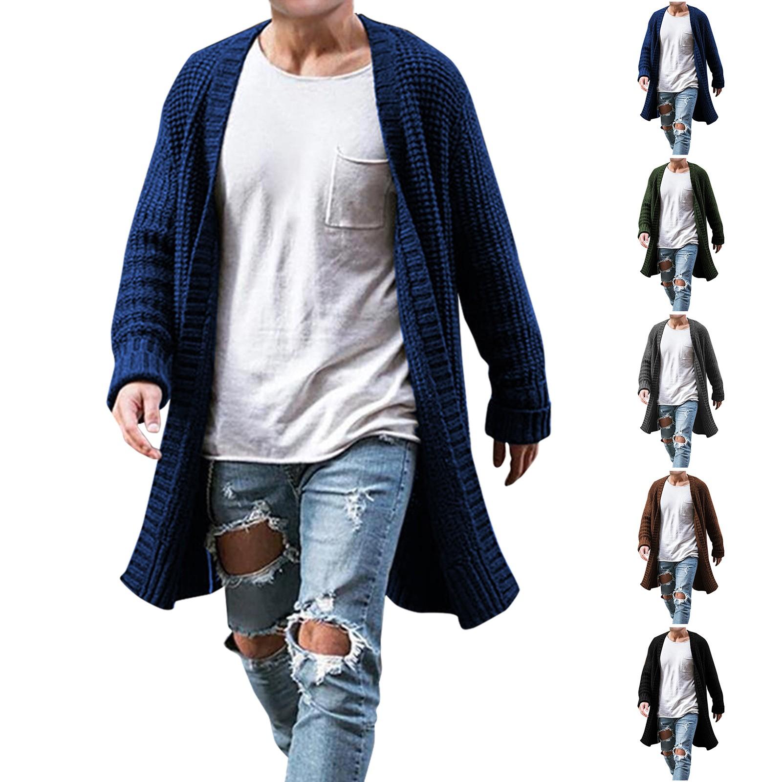 Zhengfuzhihai Heren Lange Stijl Herfst En Winter Losse Gebreide Cardigan Lange Mouw Trui Heren Tops L blauw