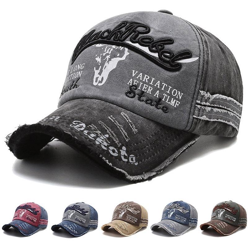 UP POSITIVE Unisex Gewassen Katoen Vintage Pet Letter Borduurwerk Baseball Cap Koeienkop Patroon Mannen En Vrouwen Buitensport Hoeden 56cm-60cm zwart/grijs