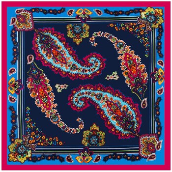 Alberto Cabale Sjaal  Klein vierkant van zijde blauw navy fuchsia Cleo