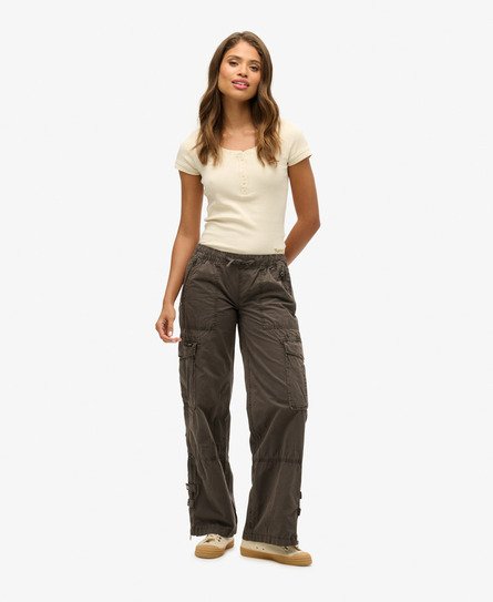 Superdry Vrouwen Elastische Vintage Cargobroek met Lage Taille Donkergrijs