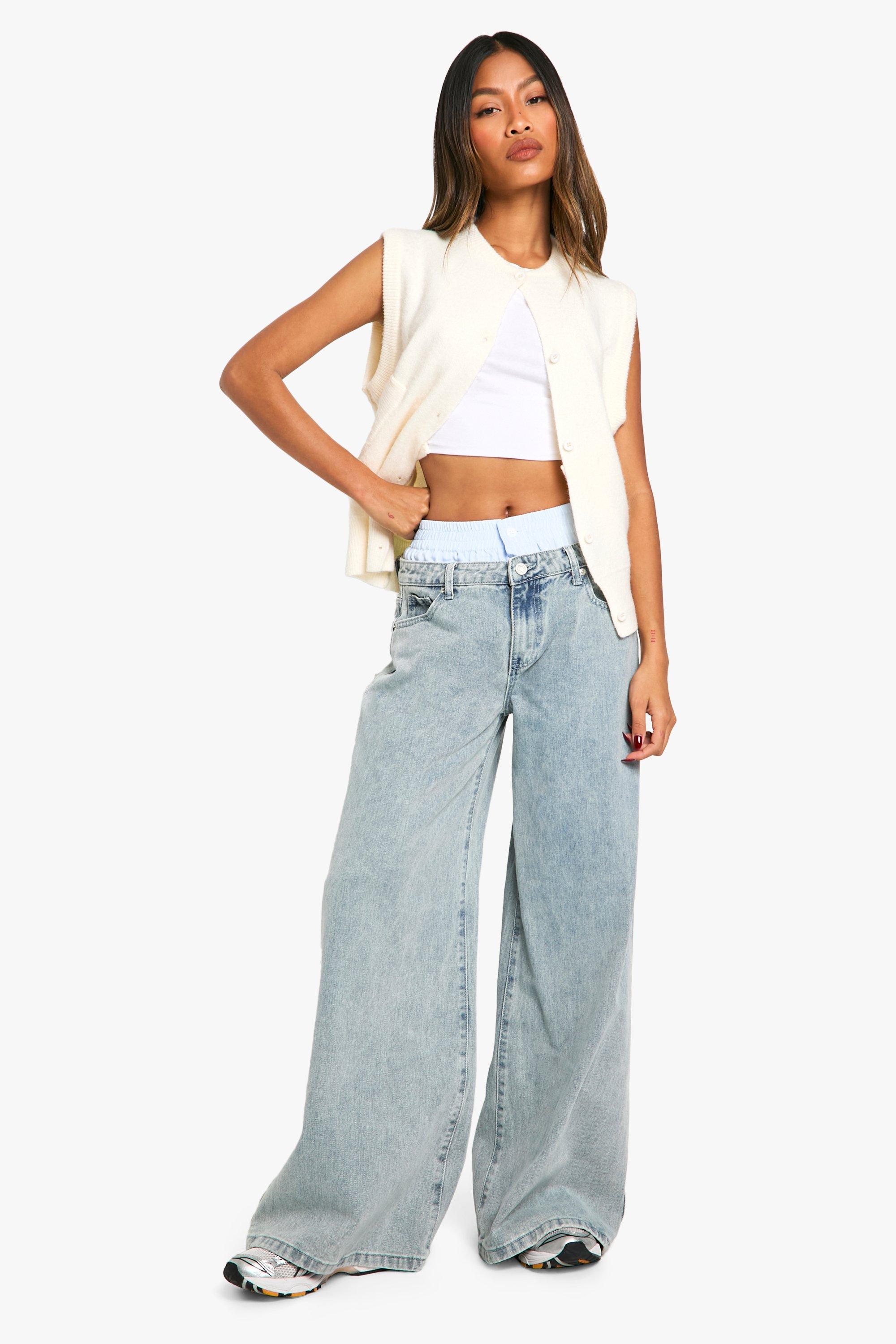 Boohoo Jeans Met Boxer Detail, Vintage Wash