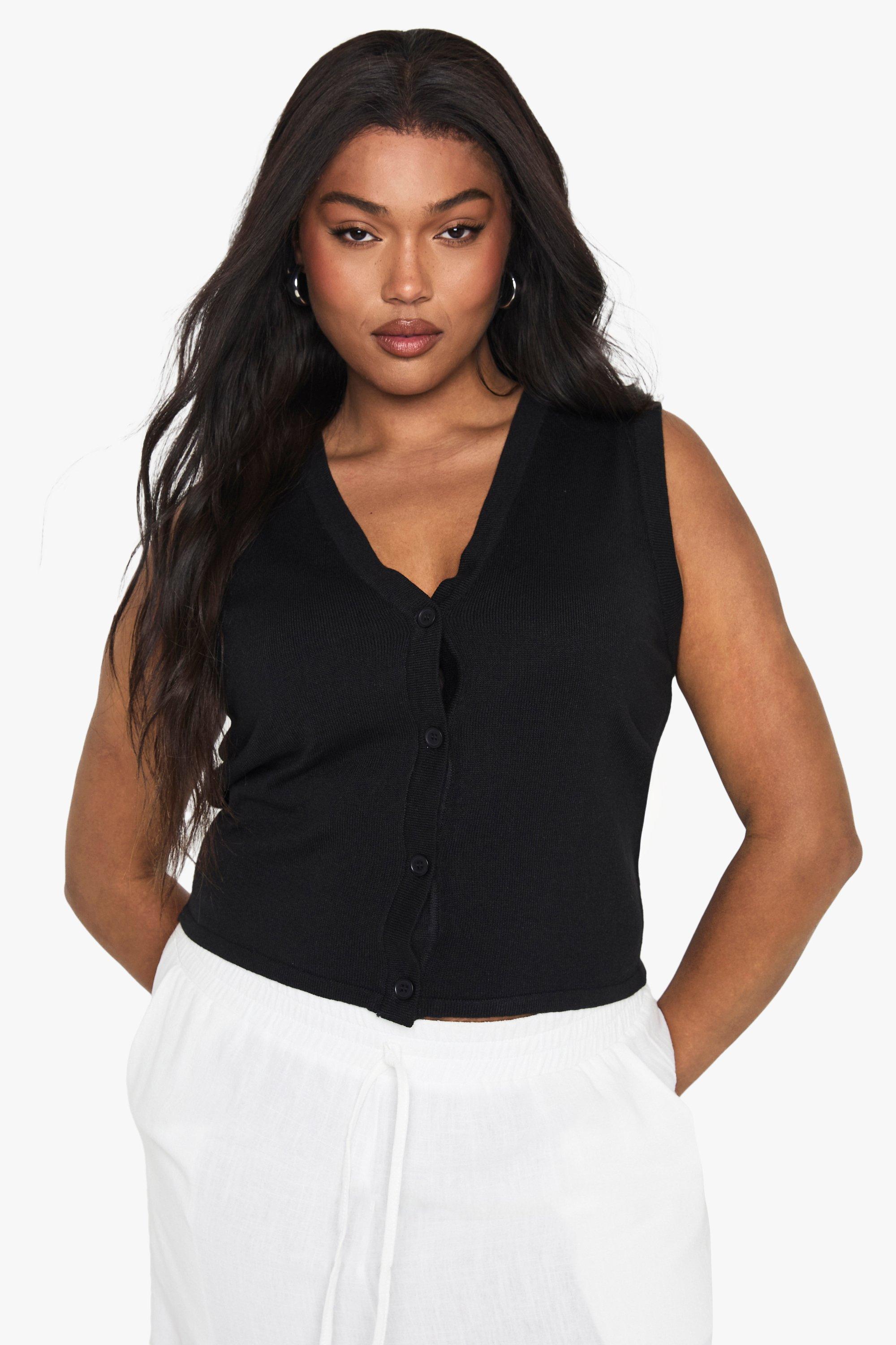 Boohoo Plus Dunne Gilet Met Knopen, Black
