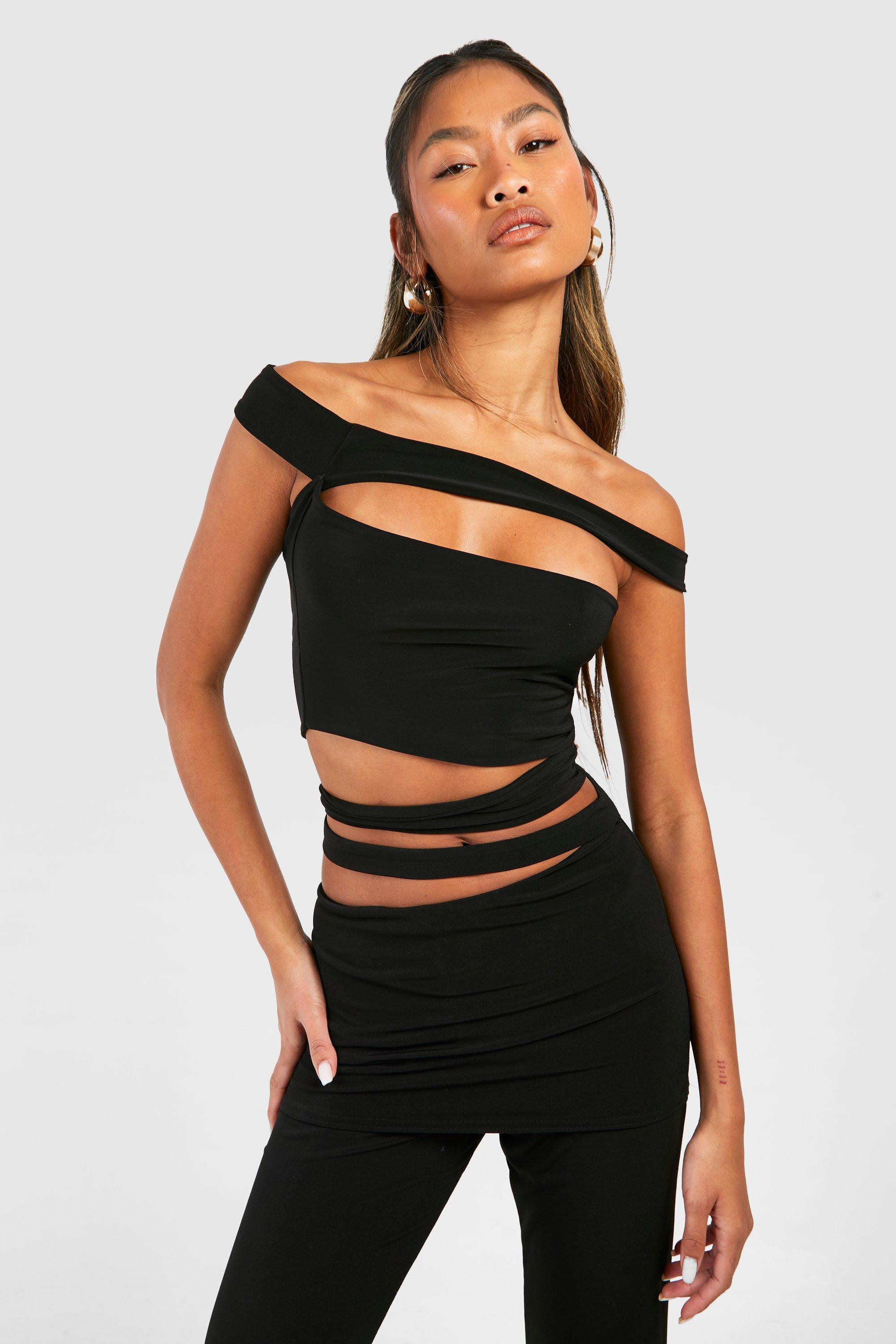 Boohoo Bandeau Top Met Uitsnijding, Black