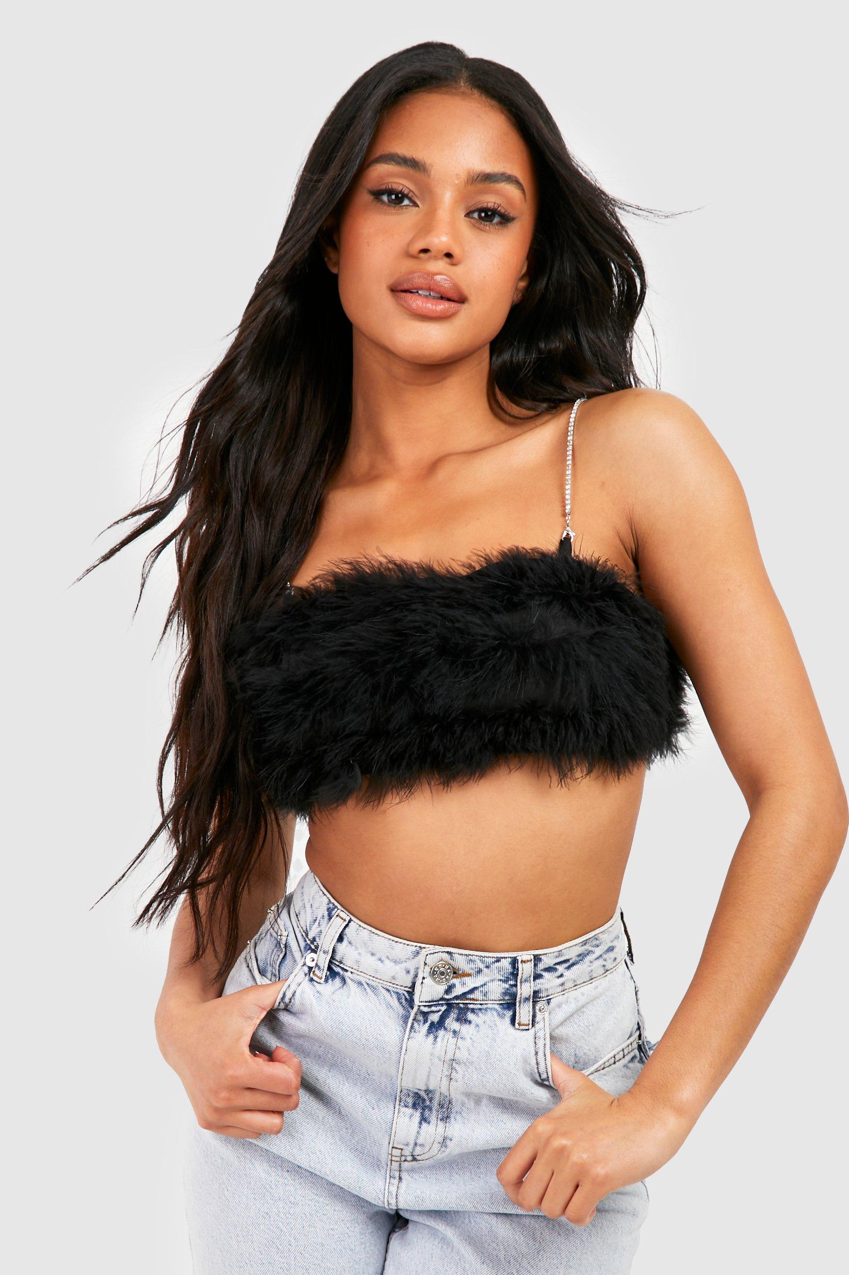 Boohoo Veren Crop Top Met Steentjes, Bandjes En Bandjes, Black