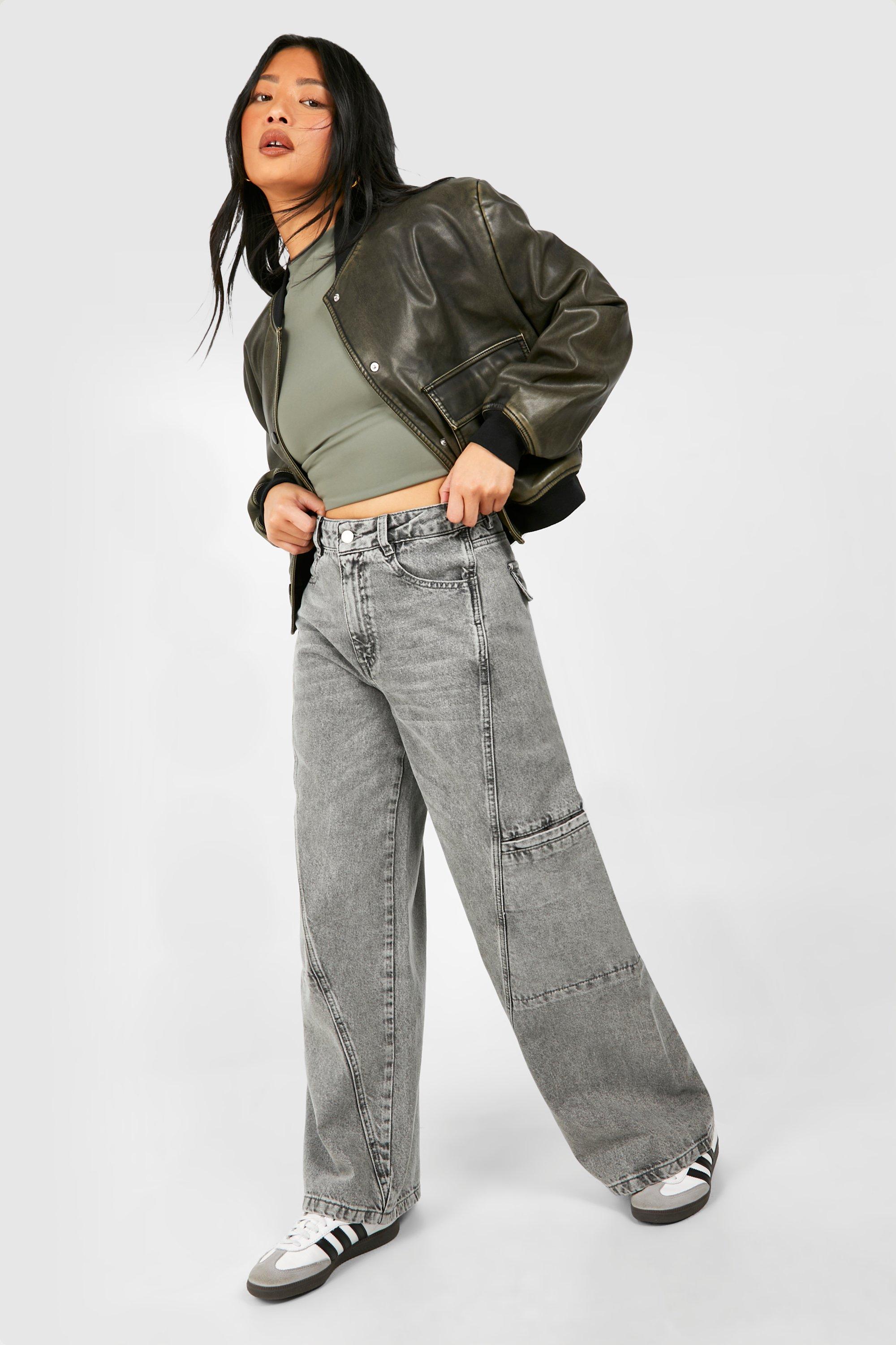 Boohoo Petite Cargo Jeans Met Naaddetail, Grey