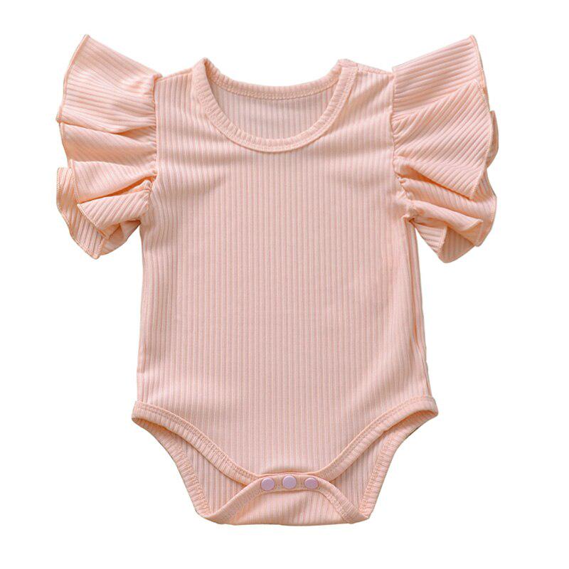 Sunshine kids clothing Zomer geboren baby meisjes ruches romper korte mouw jumpsuit geribbelde gebreide romper baby zomerkleding hoge kwaliteit outfits 100