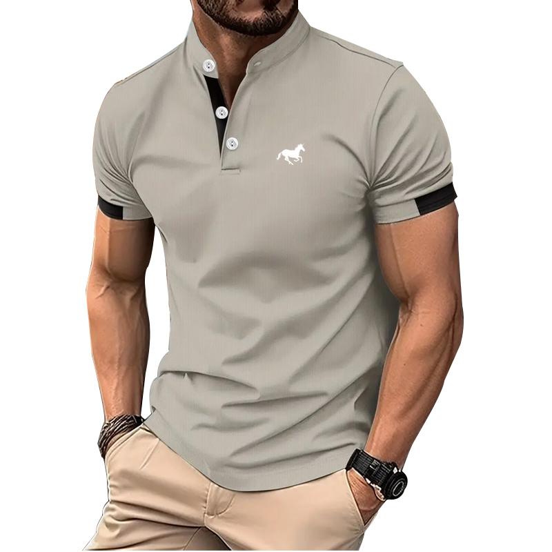 Haodingfushi Logo Print Heren Zomer Korte Mouw Knoop Poloshirt Heren Slim Fit Golf Poloshirt Opstaande Kraag Poloshirt S wit