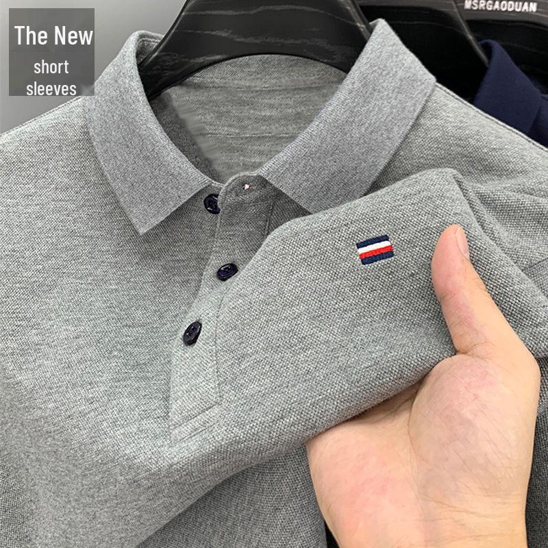 PulseTrade Zomer 2024 heren poloshirt met geborduurde bloemenprint - korte mouwen, effen kleur, ademend casual T-shirt M groen
