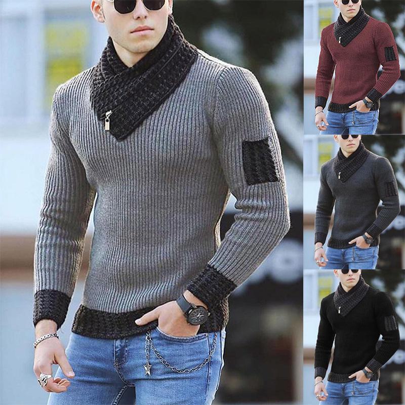 Top Men Wardrobe 2023 Europese en Amerikaanse oversized gebreide coltrui voor heren - lange mouwen herfst/winter modetrui M kaki