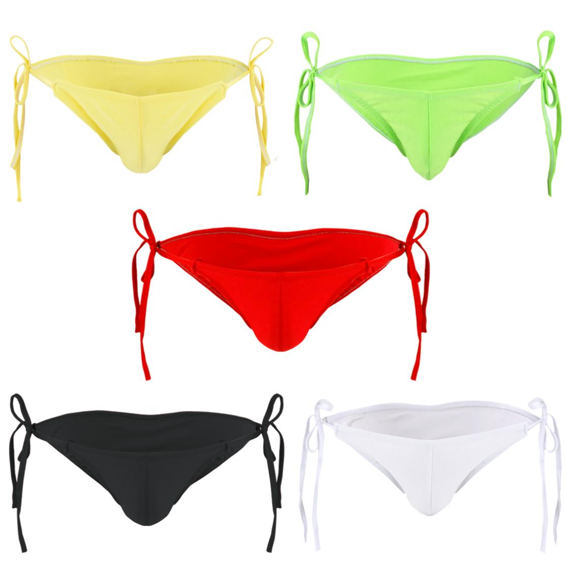 Yeahdor Zijdeachtige bikinibroekjes voor heren, Ardennenzakje, Ondergoed, Zijbanden, Badmode, Strandkleding rood