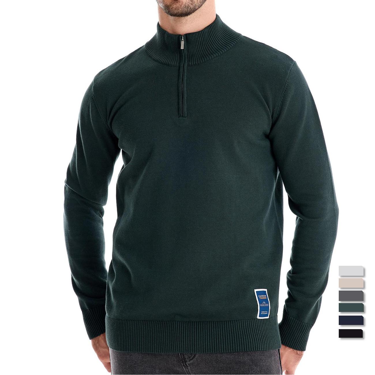 AIOPESON Heren Kwart Rits Katoenen Pullover Truien Effen Kleur Casual Social Knit Mock Neck Polo Truien voor Heren EUR S 55-65kg zwart