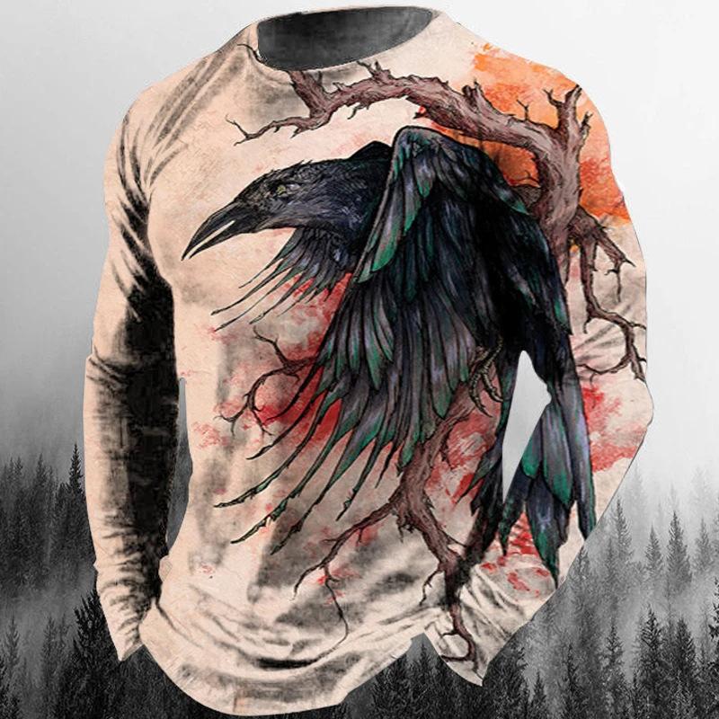 Forever Men Heren lente- en herfst T-shirt met lange mouwen Heren losse ronde hals hoodie 3D-geprint bedrukte top met lange mouwen S