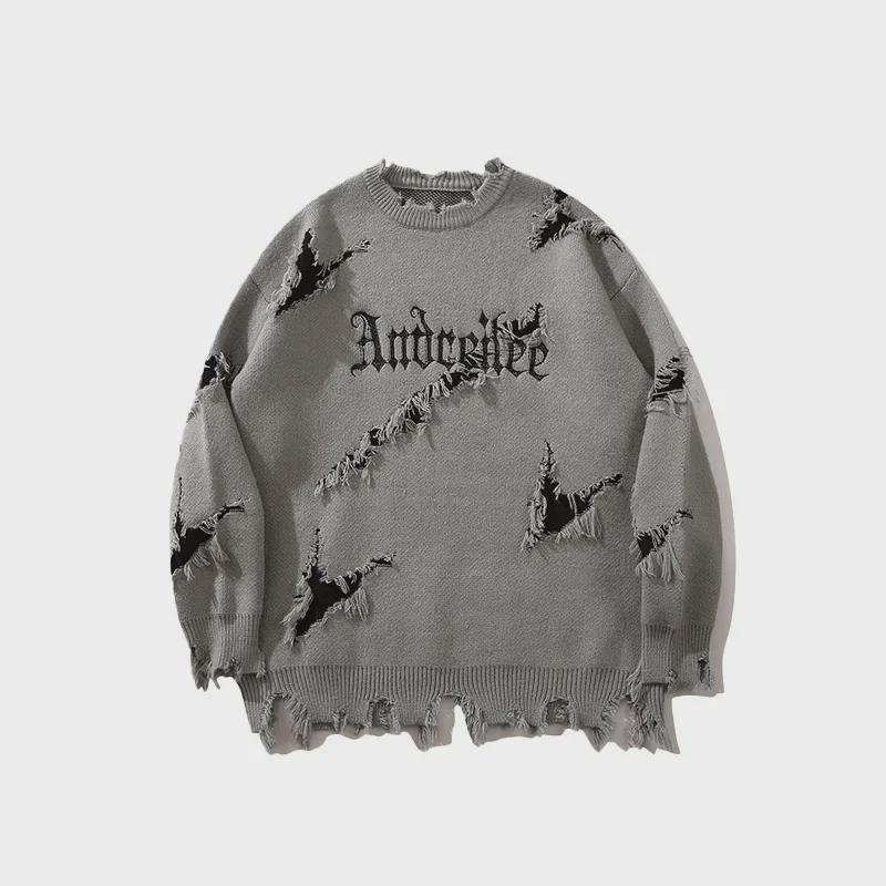 VantaGoods YWFG Heren Retro Letter Raw Edge Trui - 2024 Herfst/Winter, Losse pasvorm, Veelzijdig, Ronde hals, Lange mouwen, Unisex. XL grijze kleur