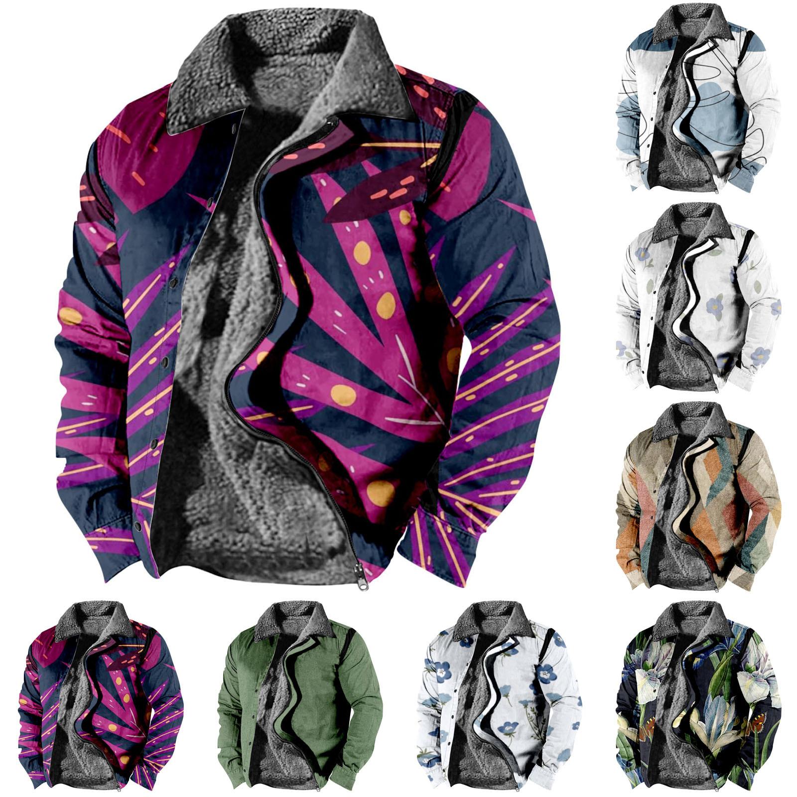 Zhengfuzhihai Winter Halloween-casual print voor heren, dikke jas met lange mouwen en knopen XXL groen