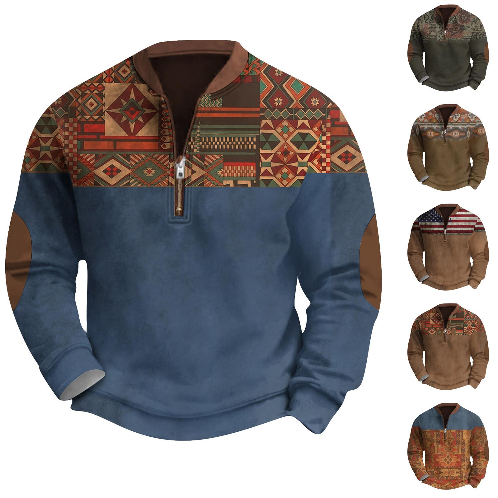 Niubiplus Heren Retro Casual Gradient Bedrukt Sweatshirt L legergroene kleur