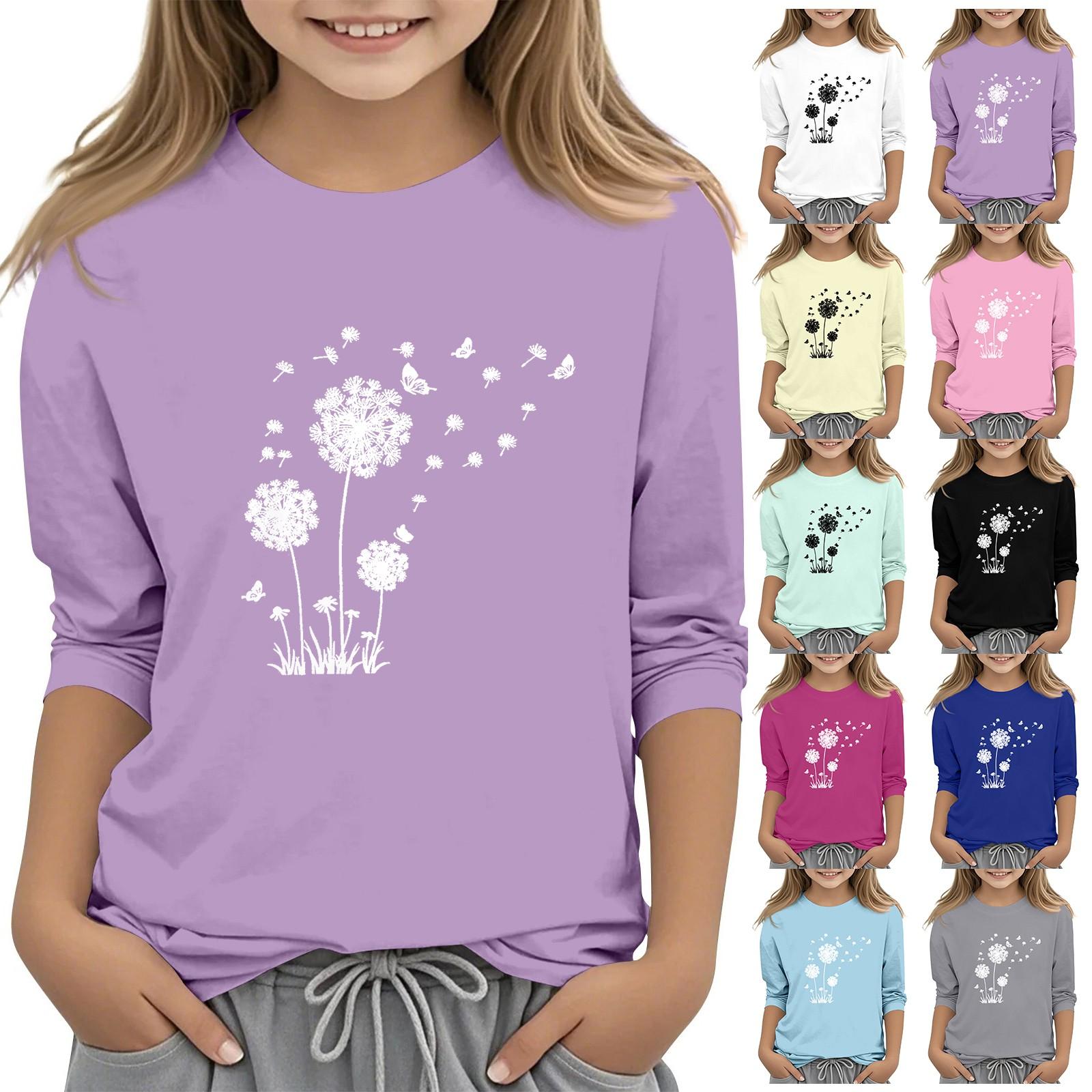 Hong Decor Children's 7-point sleeved round neck top print fashion casual T-shirt 120 roze