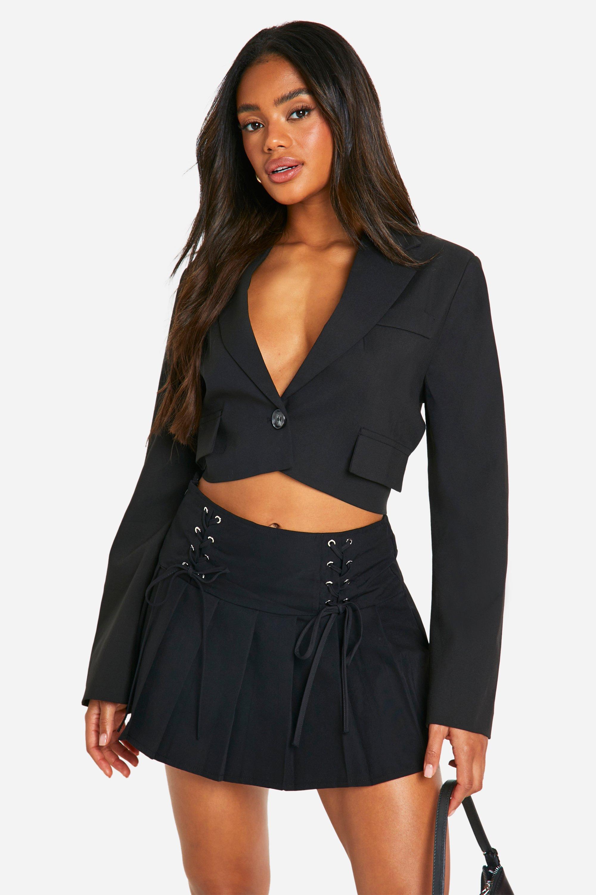 Boohoo Geplooide Tennis Rok Met Veters, Black