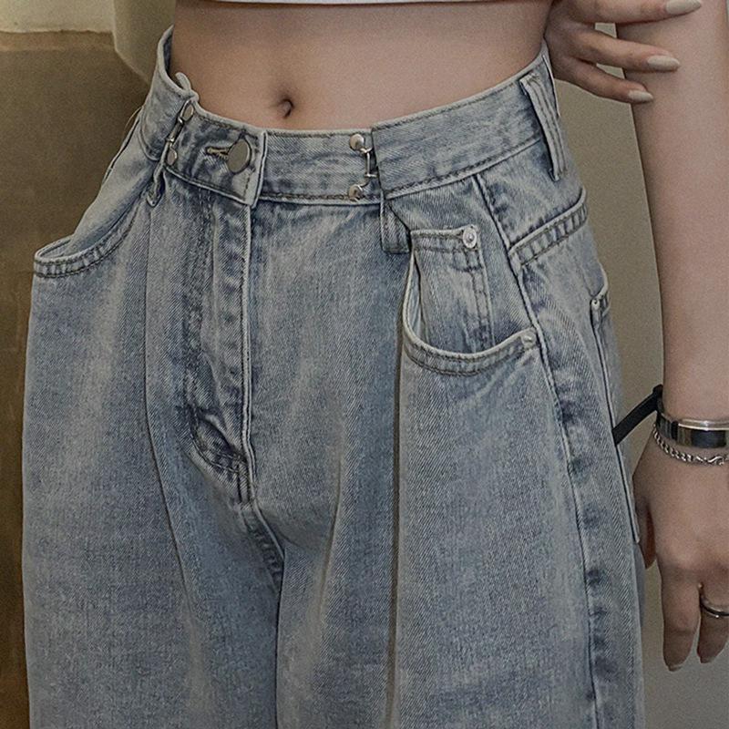 VantaGoods Dames High-Waist Verstelbare Wijde Jeans - Zomer 2022 Ontwerp lichtblauwe kleur