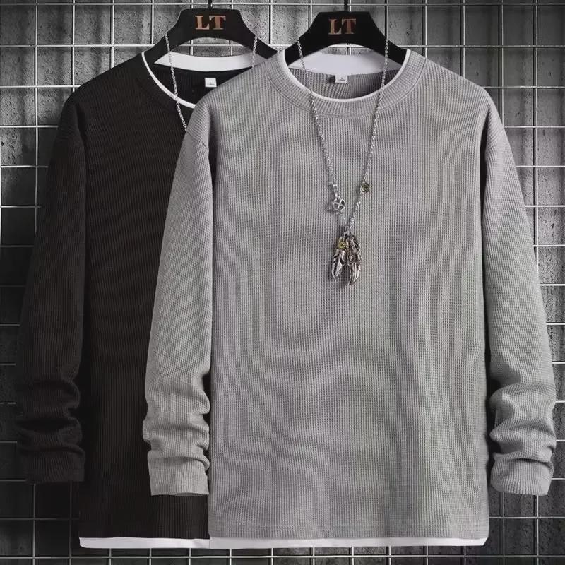 VantaGoods Waffle Two-Piece Look Long-Sleeve Heren Sweatshirt voor Lente/Herfst - Veelzijdige Casual Top voor Boven- of Onderlaag 2XL kaki