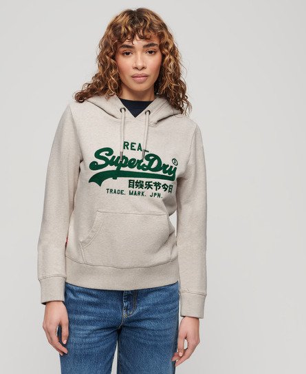 Superdry Vrouwen Hoodie met Geborduurd Vintage-logo en Grafische Print Crème