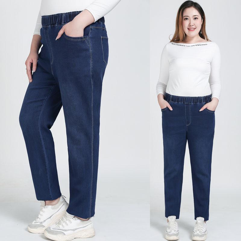 FD2VV 9XL Stretched Zwarte Elastische Vrouwen Hoge Kwaliteit Dame Jeans Losse Broek Fit Denim Broek Plus Size 7XL