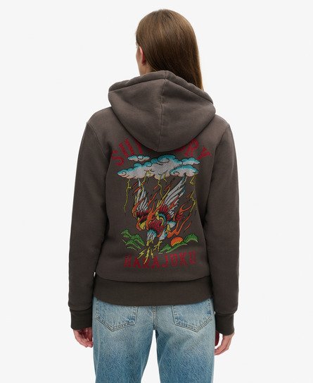Superdry Vrouwen Tattoo Hoodie met Rits en Stras Zwart