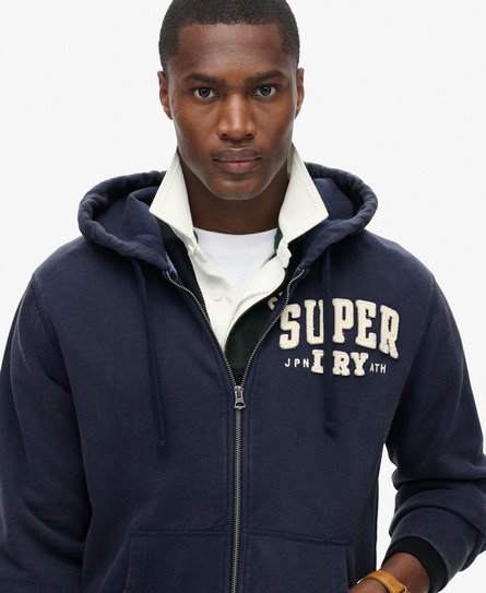 Superdry Mannen Vintage Athletic Zip Hoodie Blauw