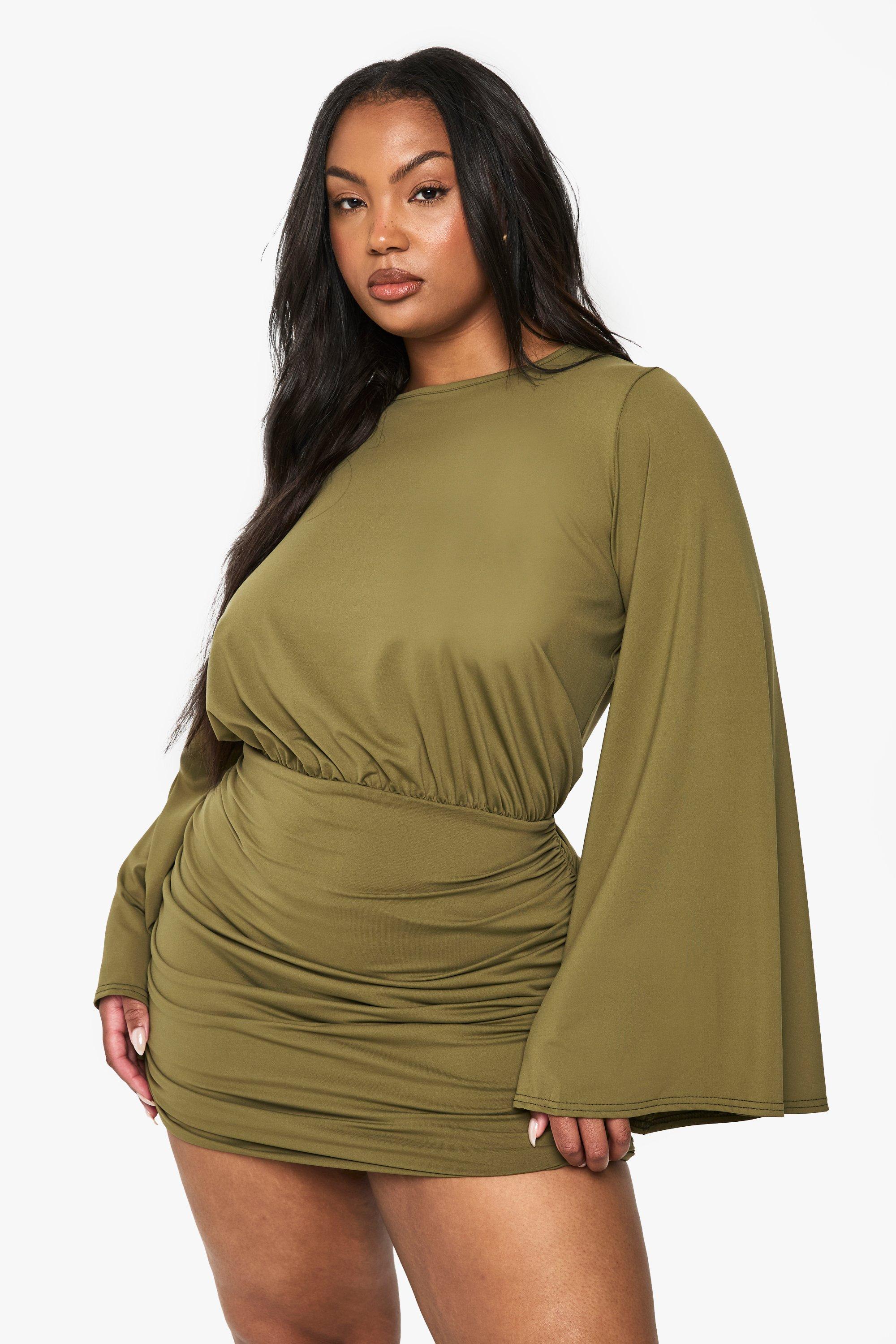 Boohoo Plus Premium Draped Batwing Mini Dress, Olive