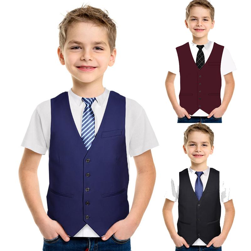 MA8BM Kinderen T-shirts Grappige Nep Pak Korte Mouw Casual Kleding Jongens Meisjes T-shirt Kleding 110cm