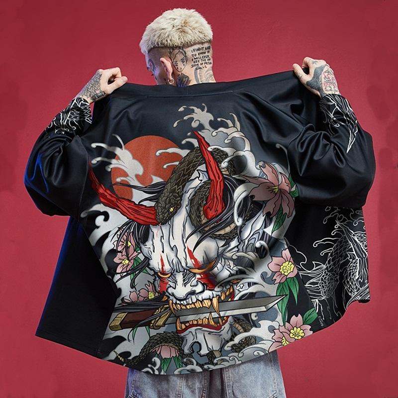 Tooyoo Kimono Man Japanse Yukata Mannelijke Samurai Mannen Zomer Letter Print Kimono Jas Broek Buitenkleding Casual Losse Cardigan Japanse Streetwear XS