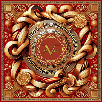 V 1969 Sjaal  Shield Rood Zijde Vierkant