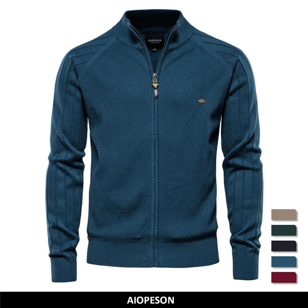 HIMO Group AIOPESON Argyle Effen Kleur Vest Mannen Casual Kwaliteit Rits Katoen Winter Heren Truien Mode Basic Vesten voor Mannen L 65-75 kg