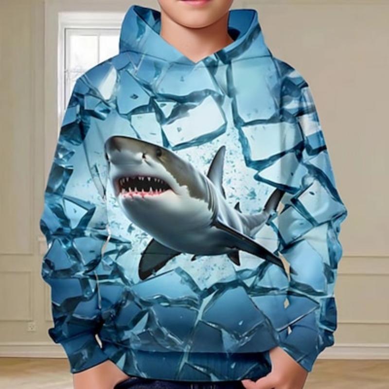 ETST WENDY 012 Jongens Grils 3D Shark Hoodie Pullover Lange Mouw 3D Print Lente Herfst Mode Streetwear Kinderen 3-12 Jaar Buiten Casual Dagelijks 100CM