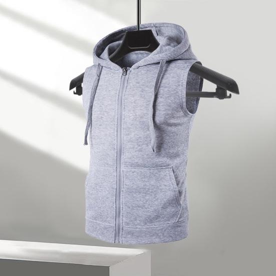PLUM LAI Herenvestjas met capuchon, trekkoord, ritssluiting, effen vestjas, mouwloos, kleurzakken, ritssluiting, gilet M koffie