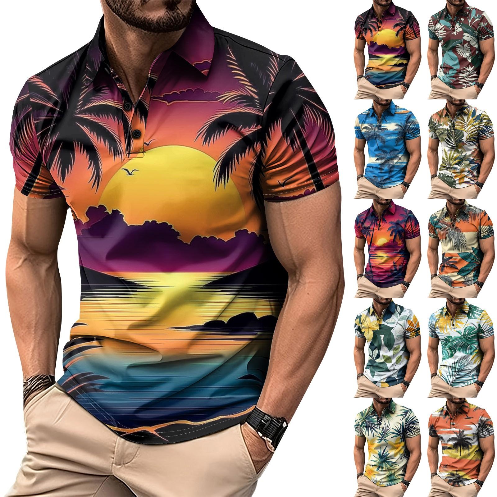Choose one Heren Golf Hawaiian Print Shirt Casual Sport V-hals Korte Mouw M Vloot