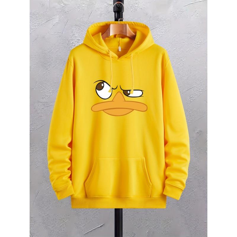 Build My Home Cartoon Duck Print Hoodies voor heren, grafische hoodie met kangoeroezak, comfortabele losse trendy trekkoord capuchontrui M