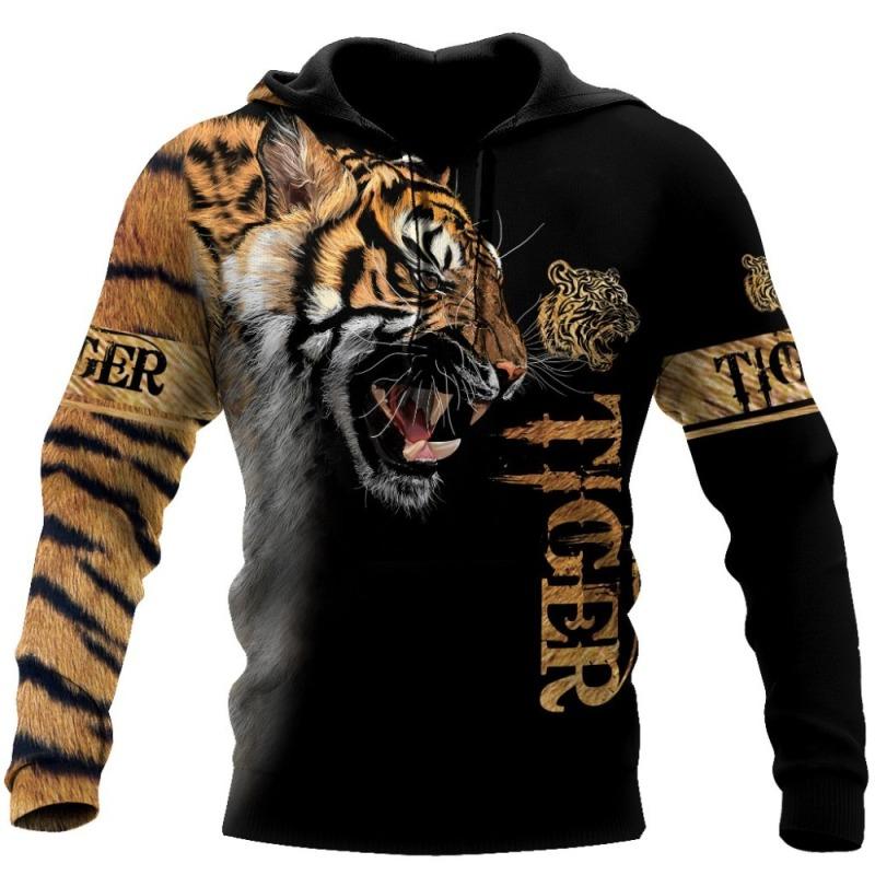 HIMO Group Merkmode Herfst Tijger herenhoodies Leeuwenhuid 3D all-over bedrukt herensweatshirt unisex zip-pullover casual jas M