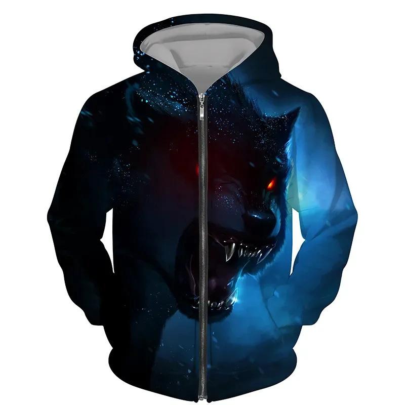 HIMO Group Tijger Dierenpatroon 3D Geprint Plus Size Jas Heren Hoodies Rits Sweatshirt Cardigan Retro Sportkleding Jas S