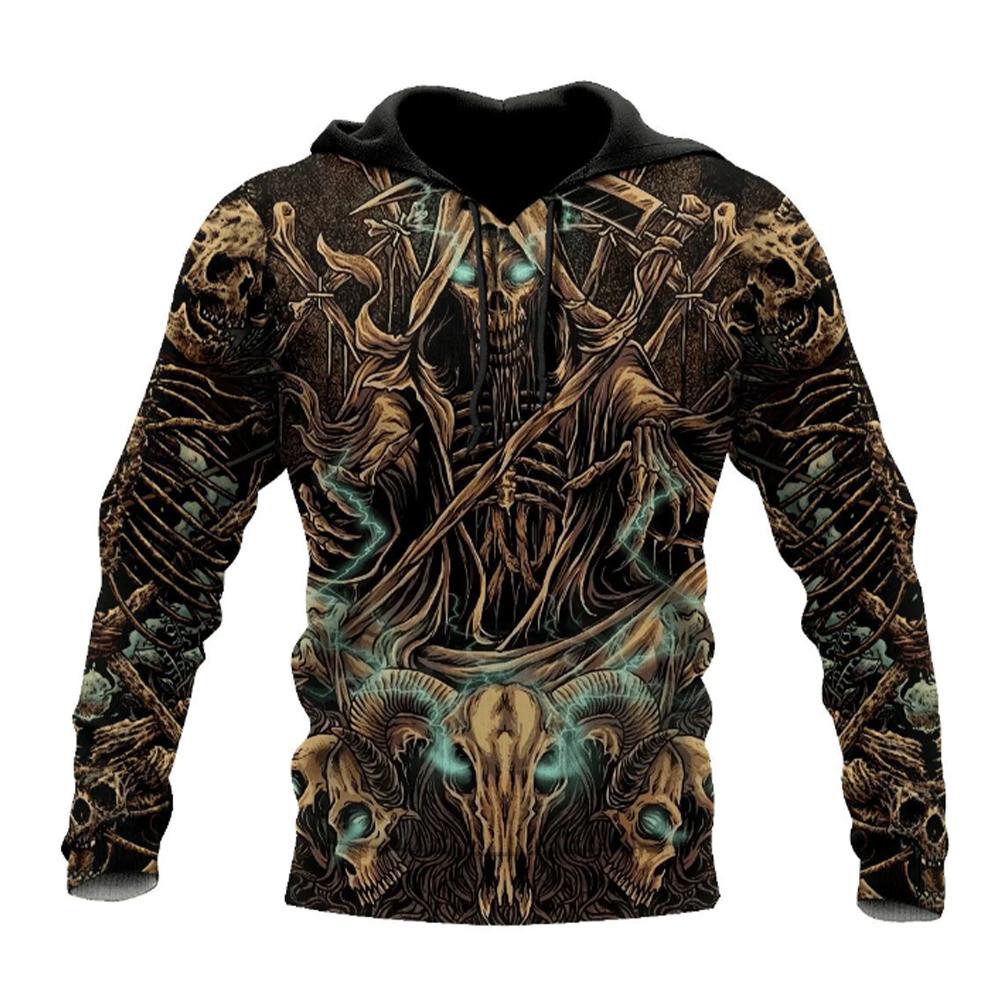HIMO Group Lente Herfst Herenmode Casual Hoodie 3D Schedel Print Heren Horror Truien Sweatshirts Streetwear Trainingspak Oversized Tops M