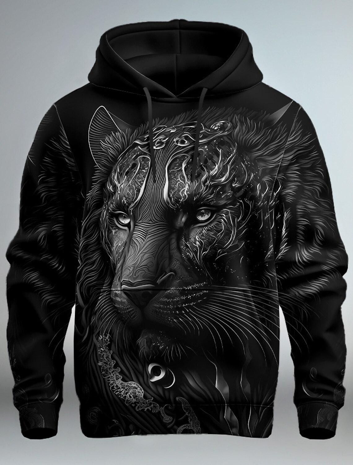 HIMO Group Grafische Leeuw Herenmode 3D Print Hoodie Streetwear Hoodies Lange Mouw Capuchon Print Voorzak Lente Hoodie Sweatshirt S