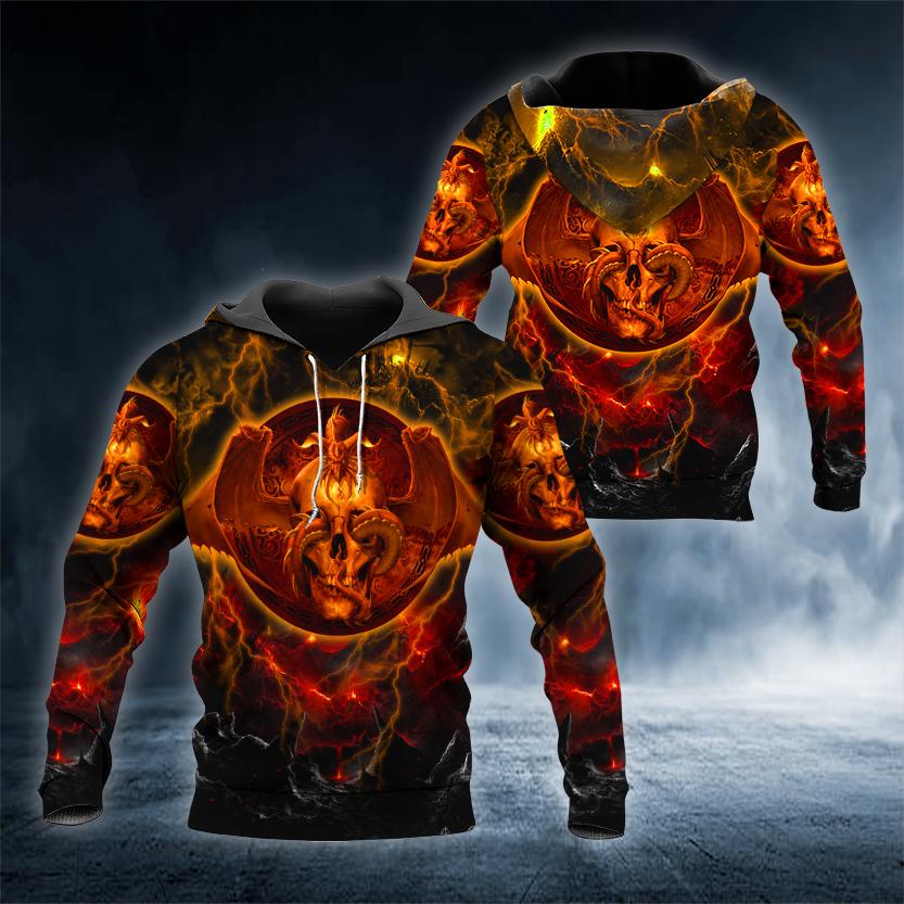 HIMO Group Herfst Heren Hoodie Sweatshirt Vintage Schedel Vlammende Grafische 3D Print Casual Losse Casual Mode Streetwear Stijl Herenkleding L