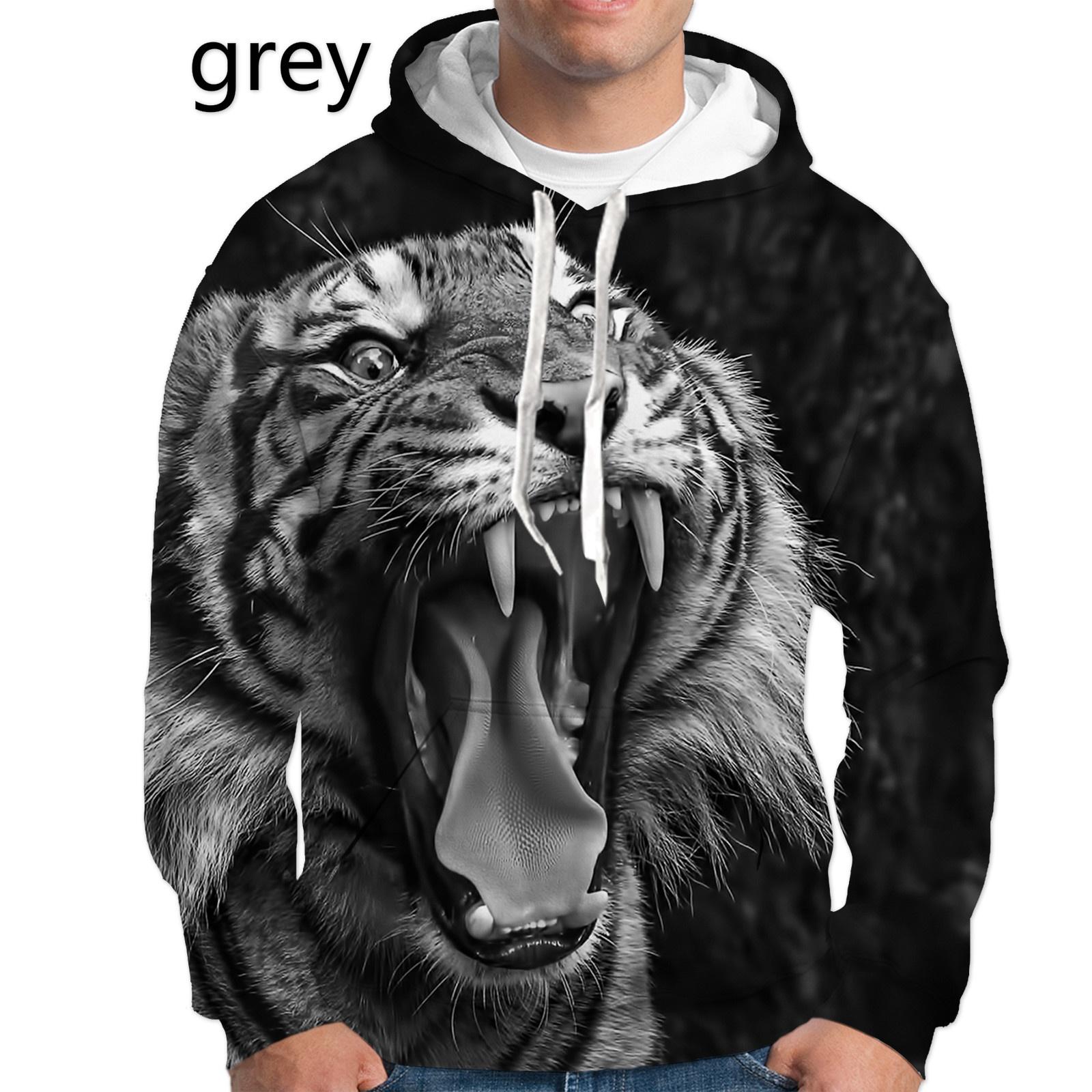 HIMO Group Herenmode Hoodies Sweatshirt 3d Wit Zwart Tijgerprint Hoodies S